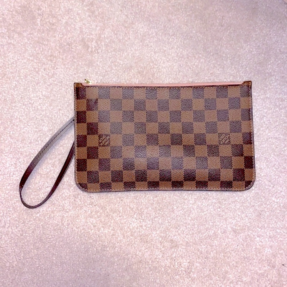 SALE! Louis Vuitton Damier Ebene Rose Ballerine Wristlet